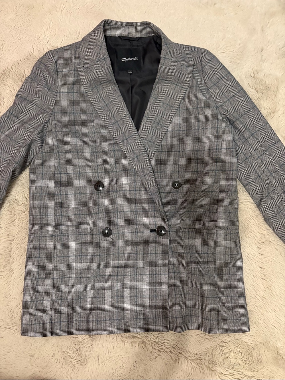 Madewell Gray Plaid Blazer with Blue Windowpane